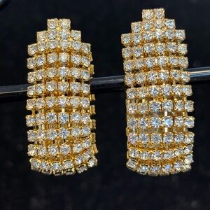 Vintage Hollywood Gold and Silver Crystal clip on Earrings.